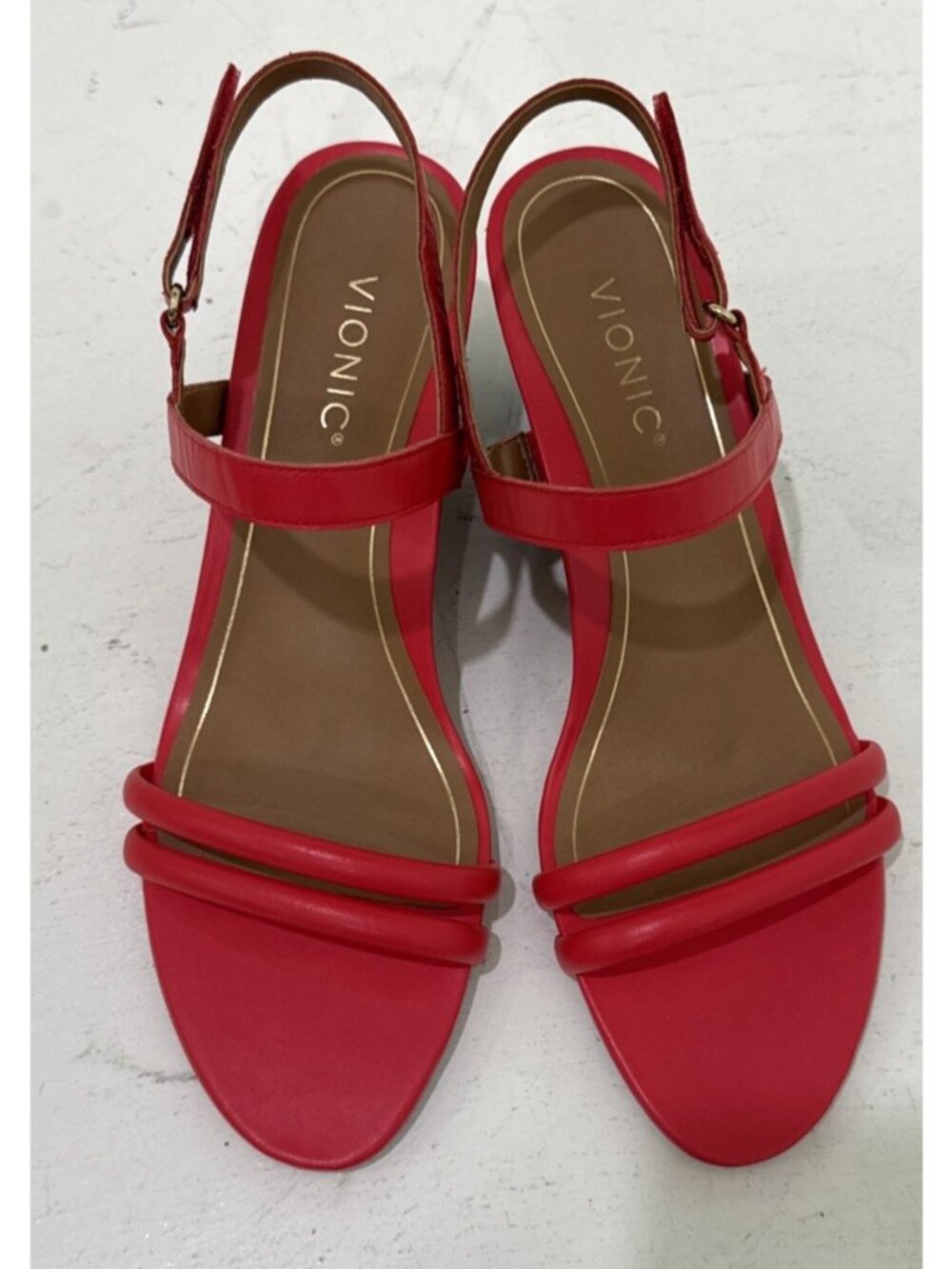 Vionic Emmy Red Wedge Strappy Sandals Heels Size 11M